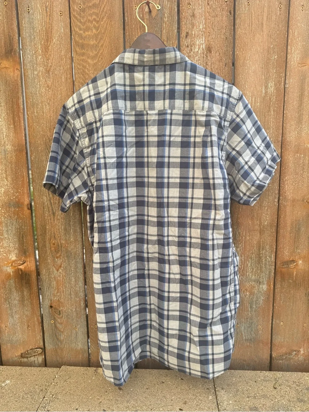 North Face Men's Blue Gray Plaid Short Sleeve Snap Button Down Shirt Size Large